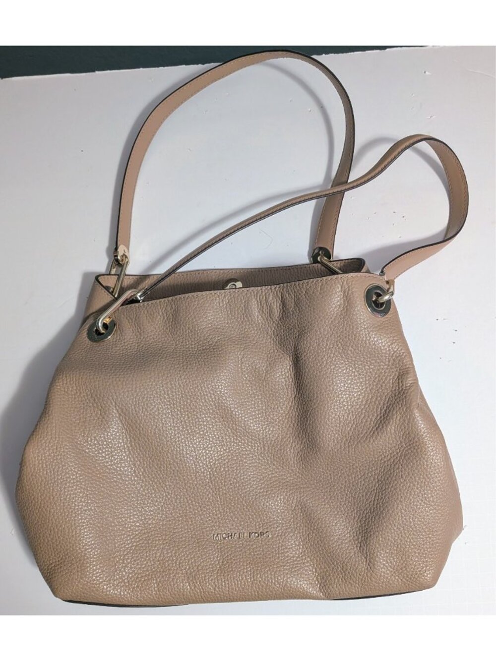 MICHAEL KORS Raven Large Beige Taupe Pebbled Leather Shoulder Tote Hobo Bag MK